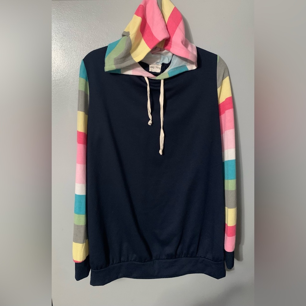 Lovely Melody Navy Hoodie with Pink and Blue Accents